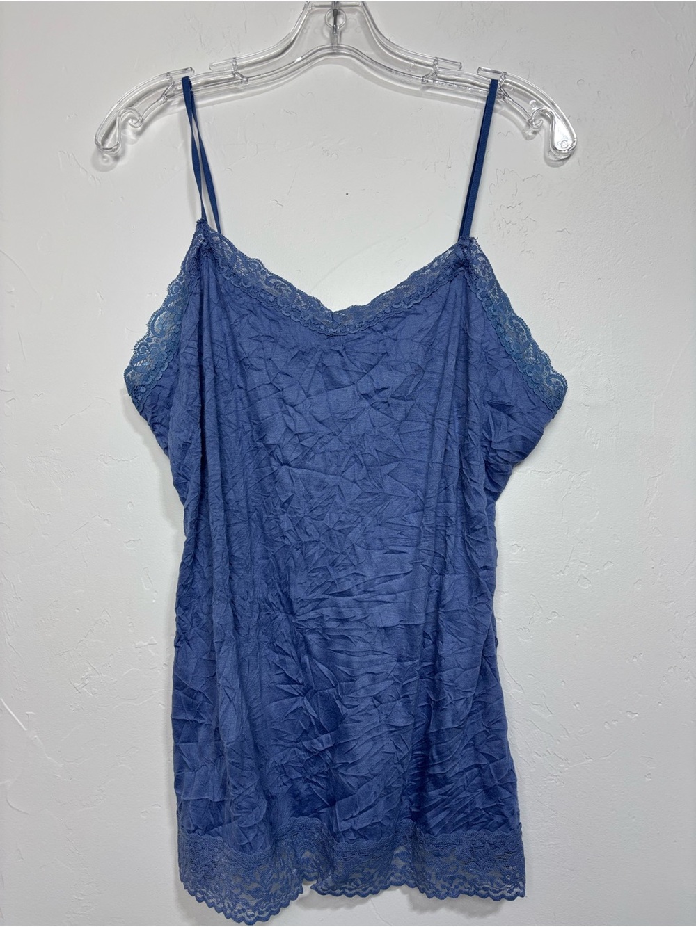 Coldwater Creek Women's Large 14-16 Lace Camisole Blue Crinkle Y2K Vintage Tank